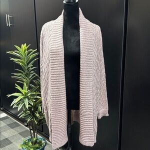 New Directions Knit Open Front Long Cardigan,Sweater,Heathered Blush Pink